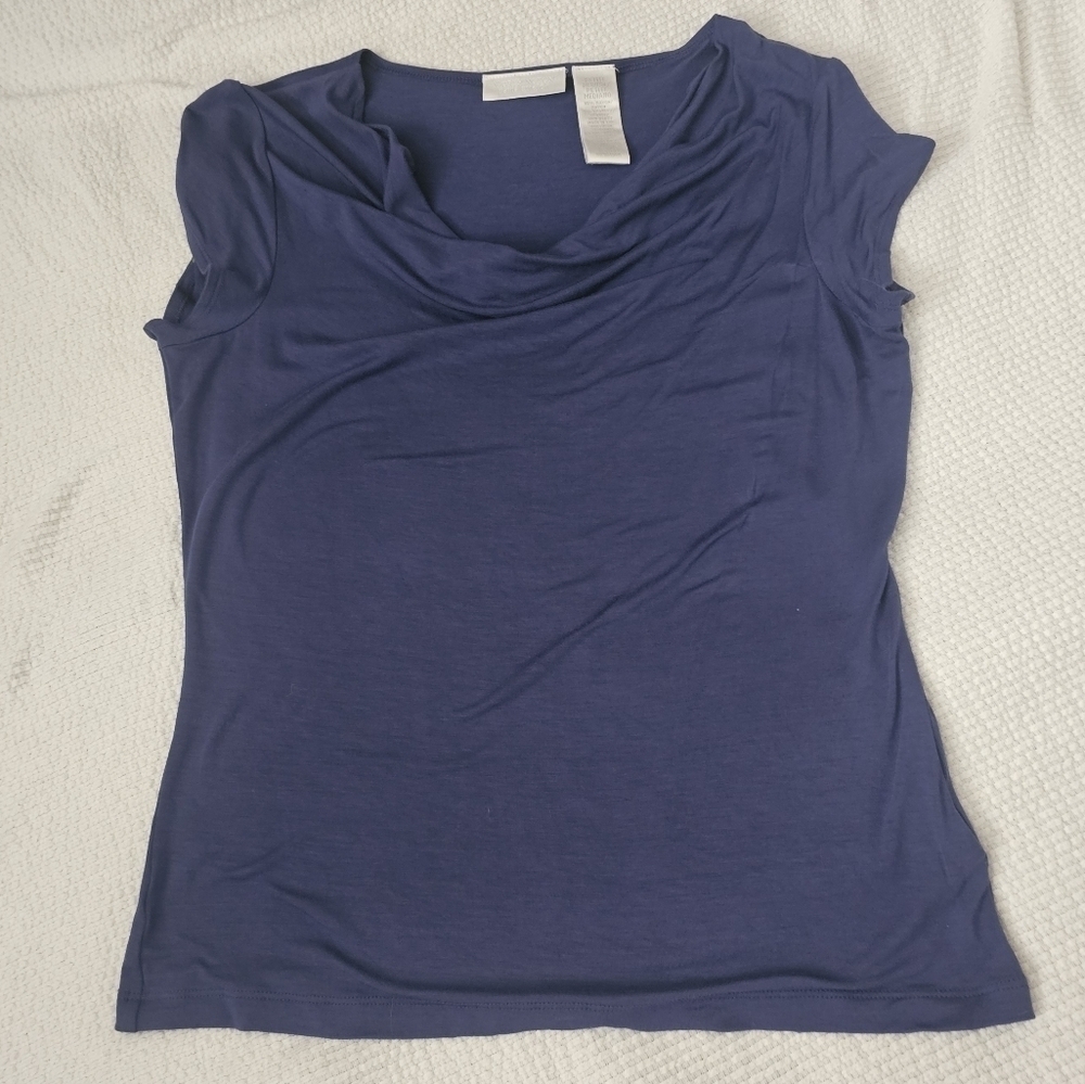 Worthington Purple Stretch Cowl Neck Cap Sleeve Blouse Size petite medium - Picture 2 of 10